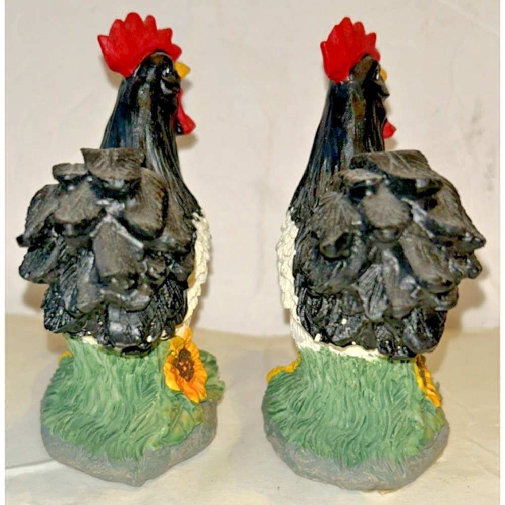 Rooster Figurine Resin Statue COLORFUL Bird SUNFLOWERS Farm Chicken 4.5"Lot Of 2 - Picture 4 of 5